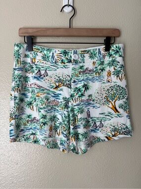 Tori Richard White Shorts with Green & Blue Tropical Print